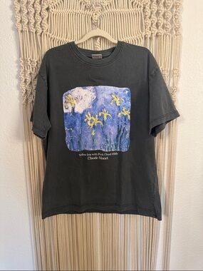 Zara Black Tee with Blue & Yellow Monet Iris Print